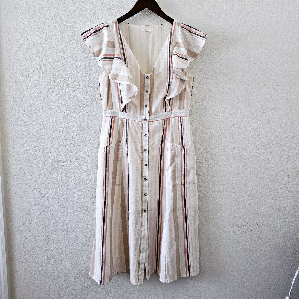 June & Hudson Striped Ruffle Dress - Cream and Black